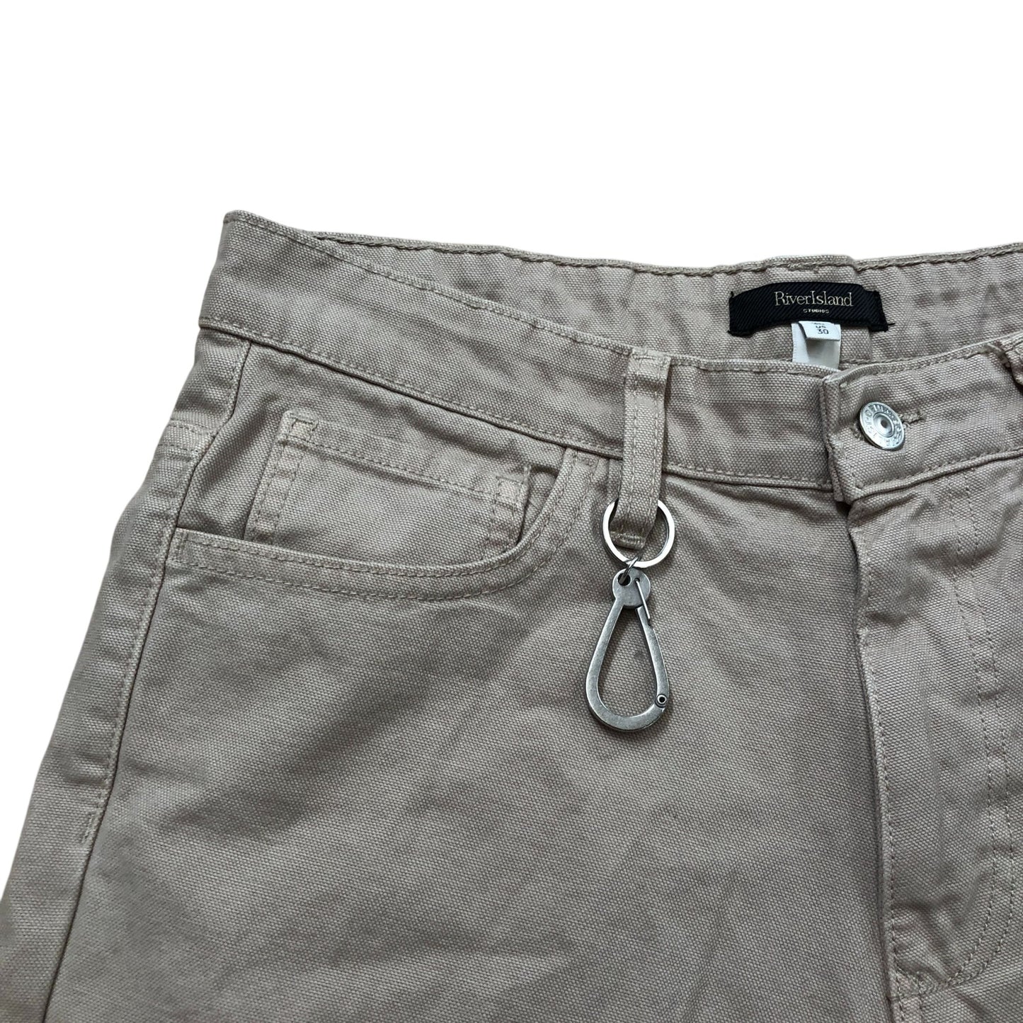 River Island Men's Loose Fit Cargo Shorts W30 Beige Cotton Lightweight