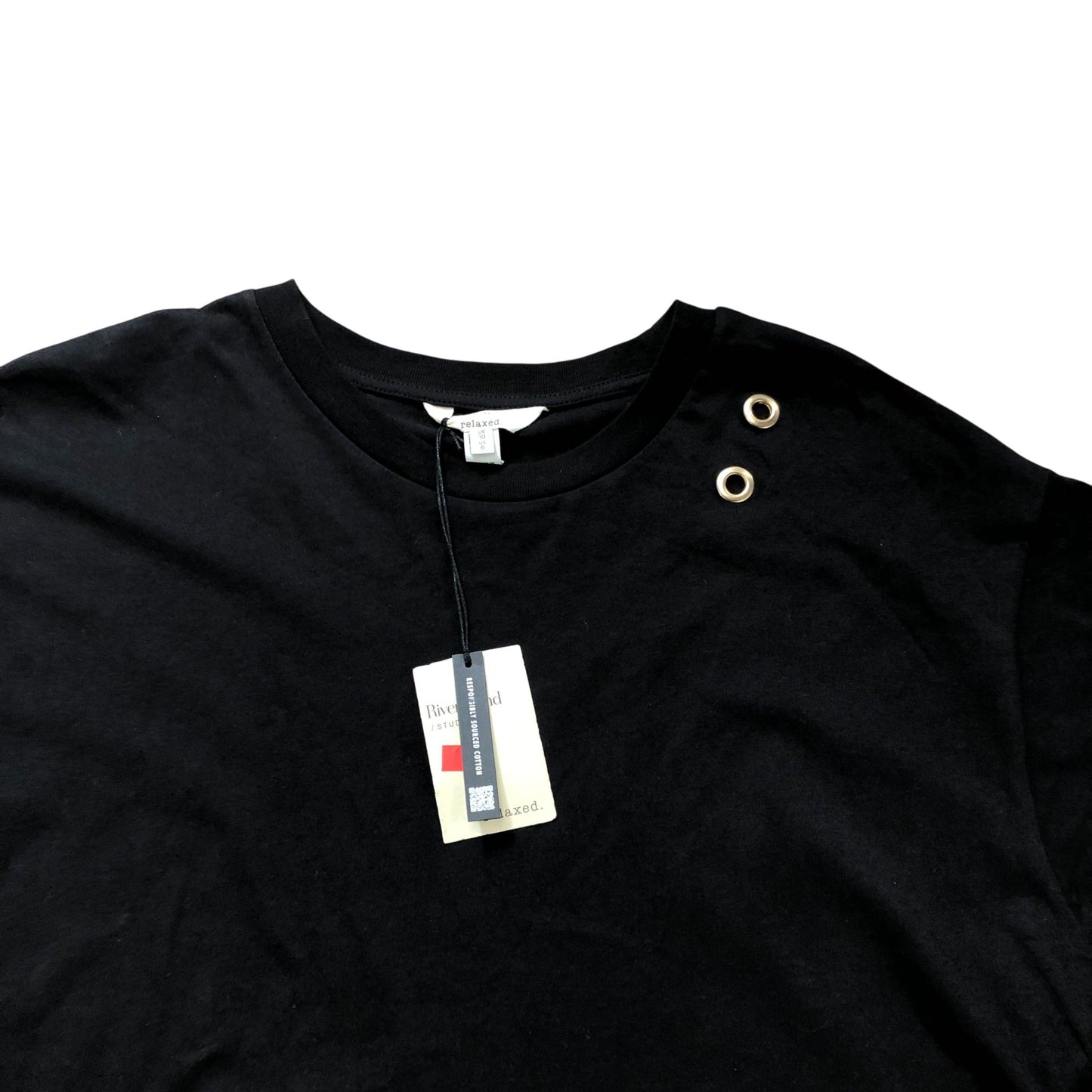 River Island Relaxed T-Shirt Black Women's Cotton Top with Eye Size 10