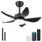 RheaFan 30 Inch Smart LED Ceiling Fan With Lights Remote Control Black Indoor
