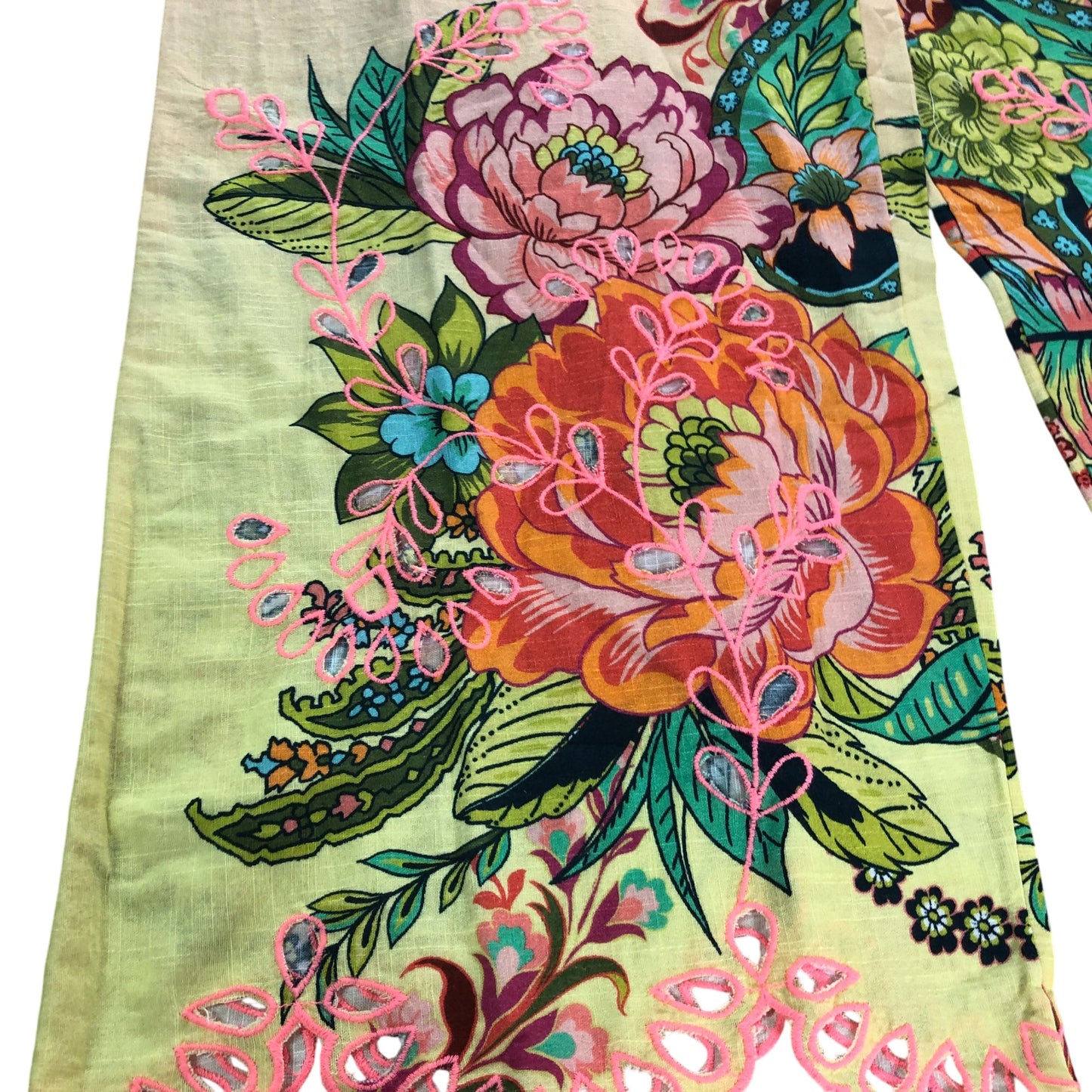 River Island M Floral Wide Leg Trousers UK M Women's Cotton Floral Pink