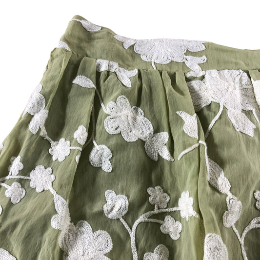 River Island Floral Embroidered Skirt Women's Green Summer Lightweight Size 16