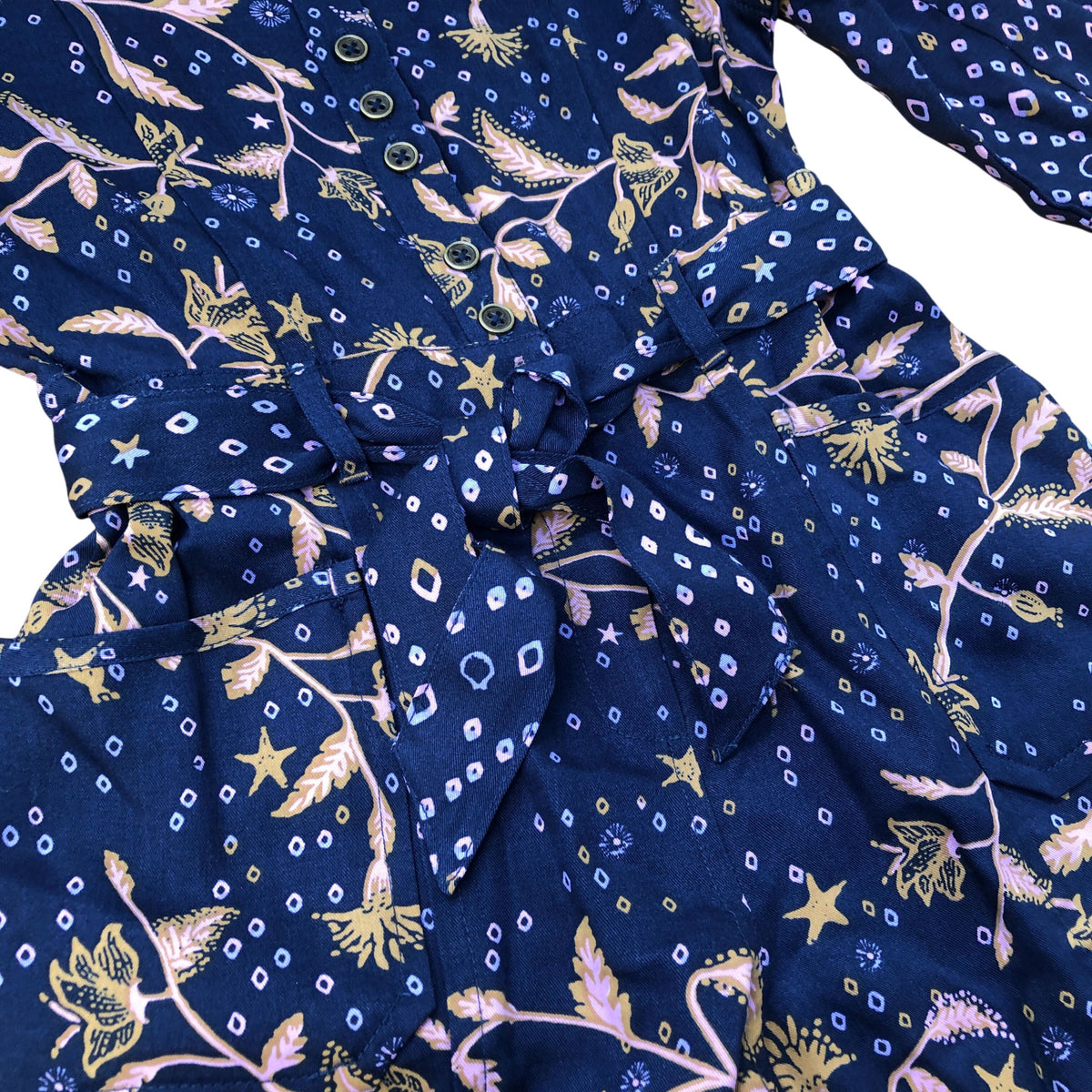 Floral Print Jumpsuit Girls Long Sleeve Lyocell Navy Blue