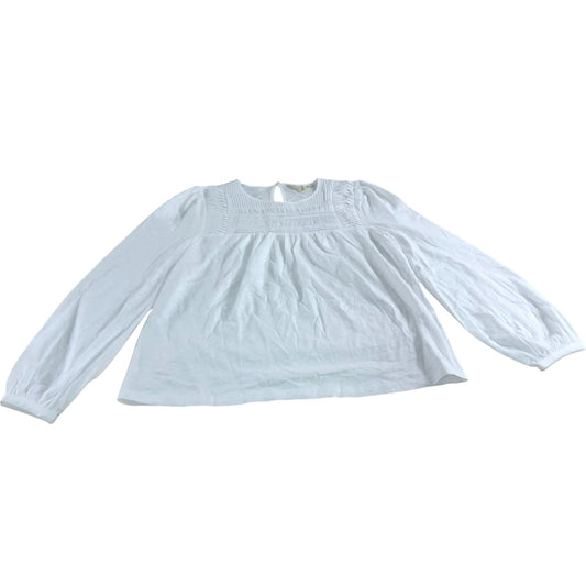 White Long Sleeve Blouse UK12 Women's Pleated Design Cotton Top