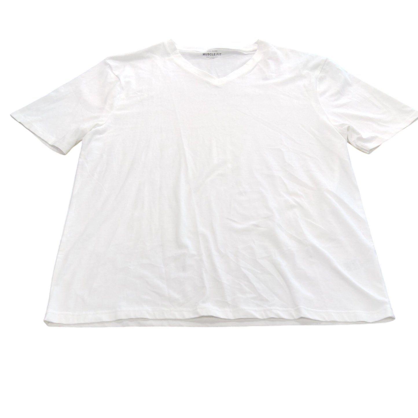 River Island Muscle Fit V Neck T Shirt UK XXL White Short Sleeve Men's Top