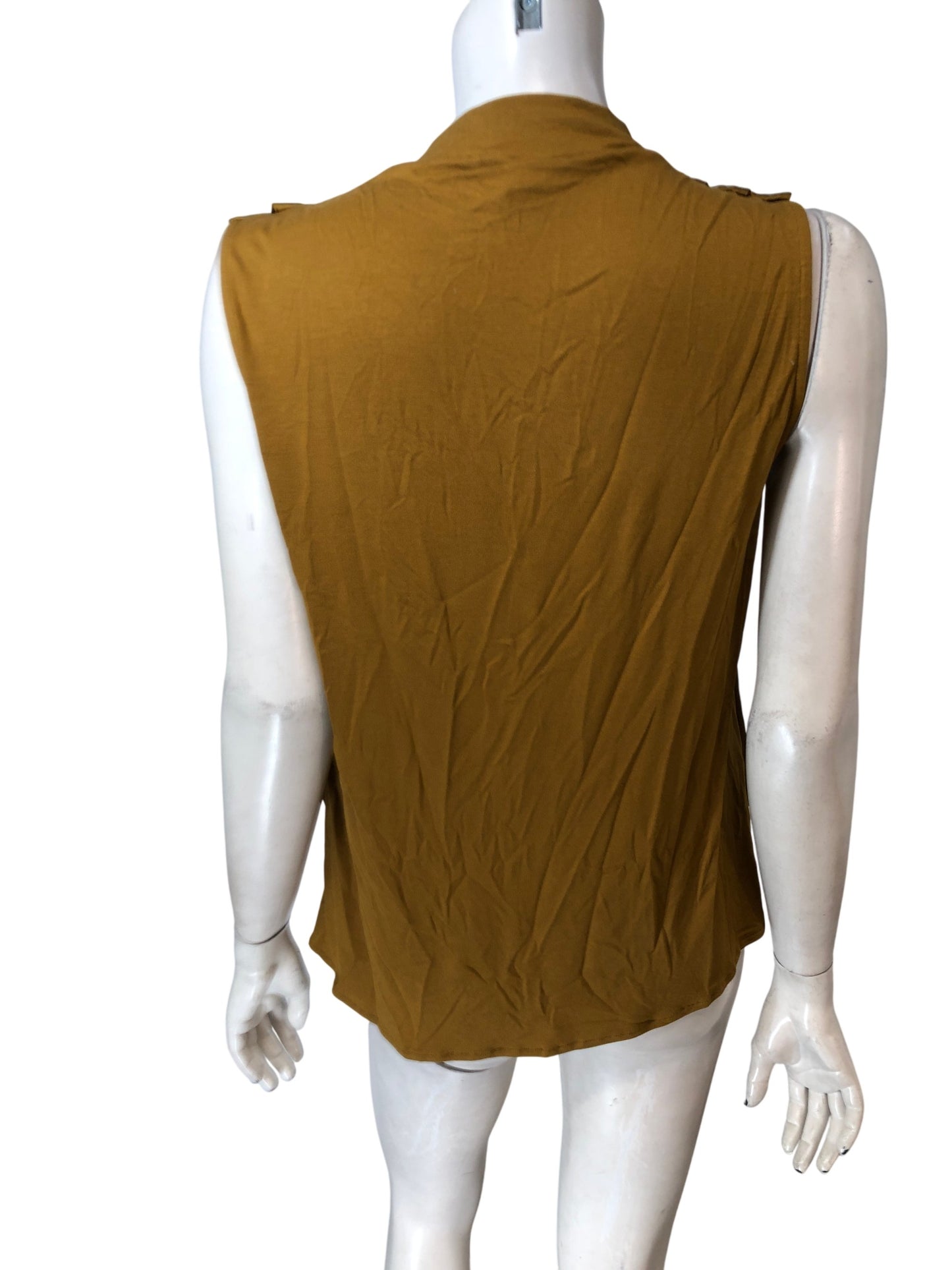 River Island Women's Draped Top UK S Mustard Satin Textured Sleeveless Blouse