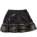 River Island Faux Fur Trim Skirt UK10 Women's Brown Patent