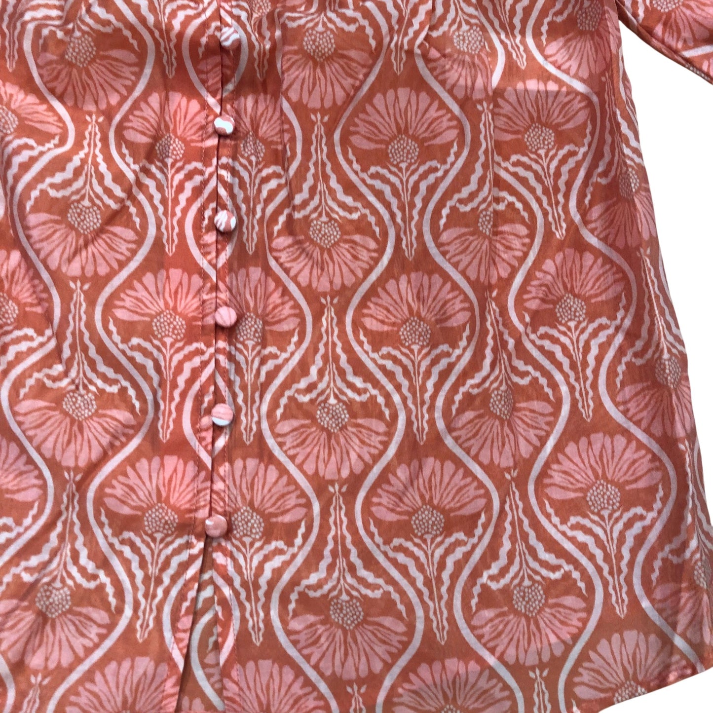 Orange Printed Cut Out Tie Blouse Size M