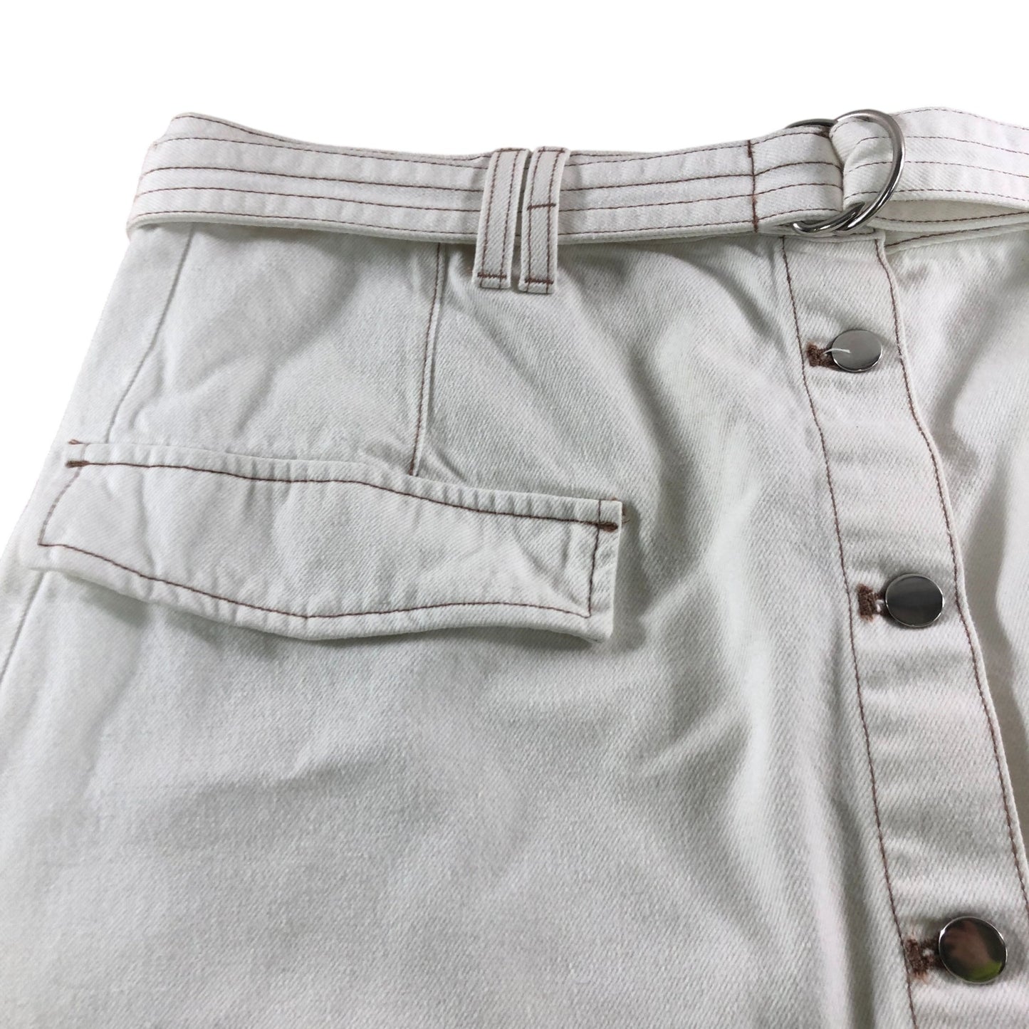 River Island Women's Skirt Size 18 Cream Denim Button Front Pockets