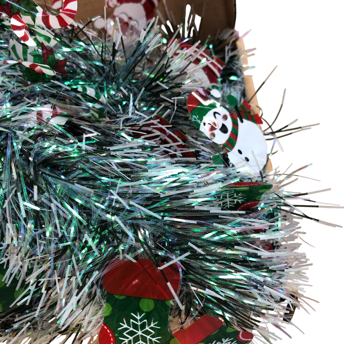Christmas Garland Decorative Tinsel 5M Silver Green Red Snowflake Design