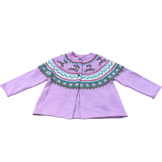 Girls Pink Cardigan Reindeer Pattern 12-18 Months Soft Knitwear Seasonal Style
