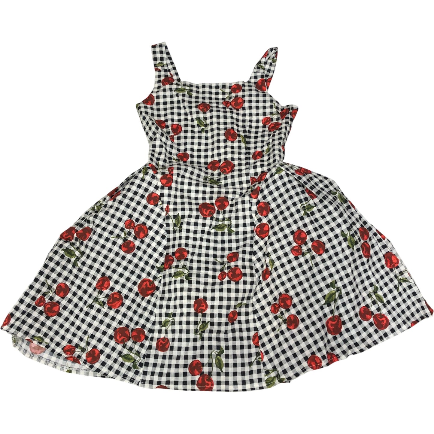 River Island Girls Smock Dress 8 Years Black White Gingham Cherry Print