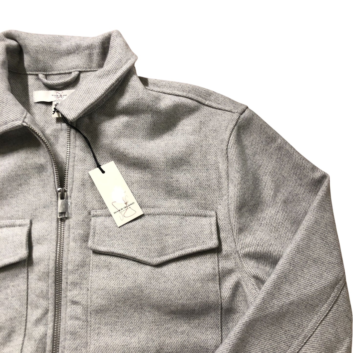 River Island Men's Casual Zip Jacket Grey Size M Wool Blend