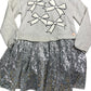 Branded Grey Bow Sweater Dress Age 10 Girls Sequin Skirt Long Sleeve