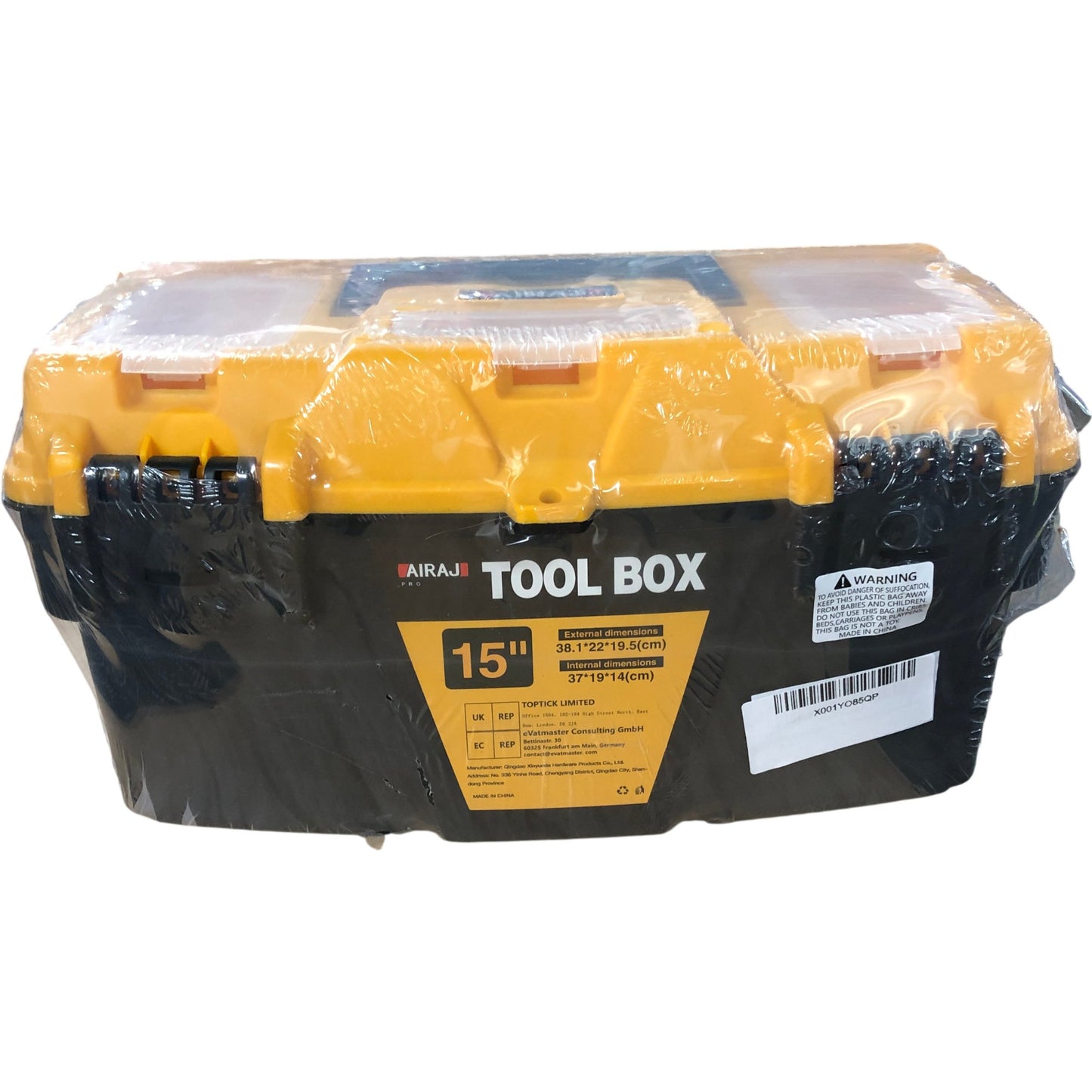 Airaj 15 Inch Tool Box Plastic Organiser Storage Container Black Yellow