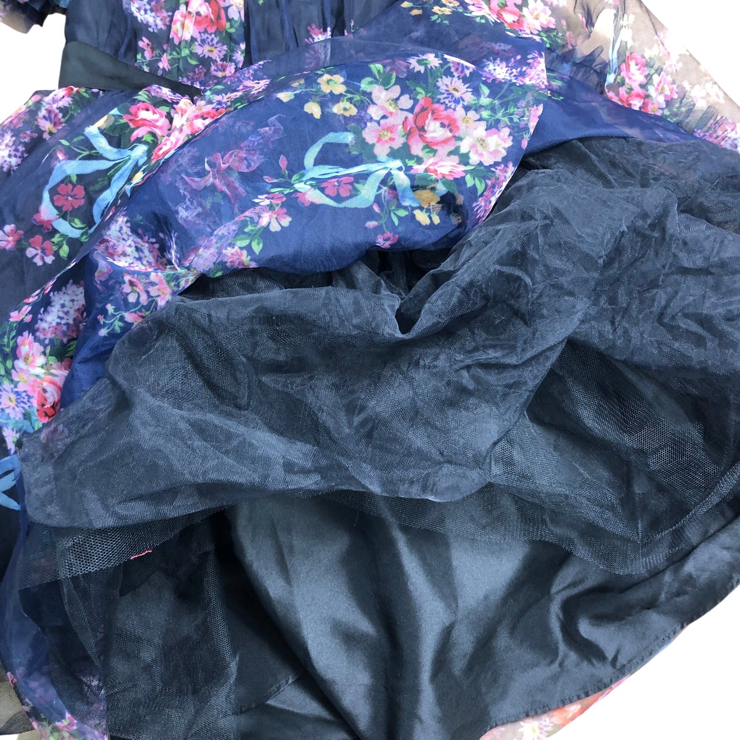 Angel & Rocket Floral Dress Girls Size 6-7 Years Dark Blue Ruffle Sleeve