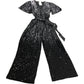 Love & Roses Black Sequin Jumpsuit UK16 Women's V Neck Wide Leg Party Wear
