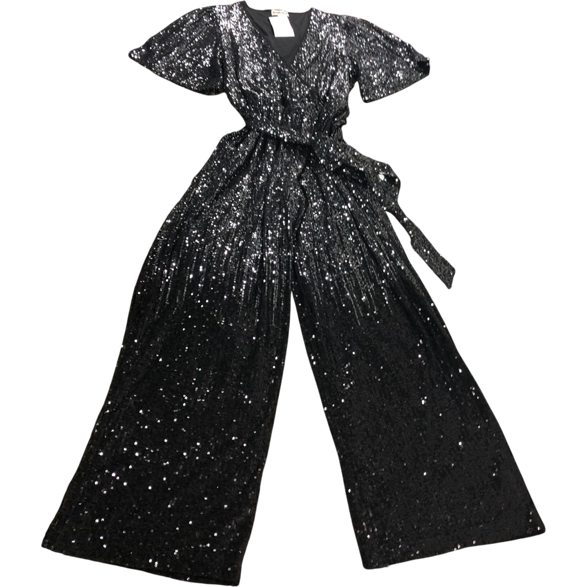 Love & Roses Black Sequin Jumpsuit UK16 Women's V Neck Wide Leg Party Wear