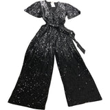 Love & Roses Black Sequin Jumpsuit UK16 Women's V Neck Wide Leg Party Wear