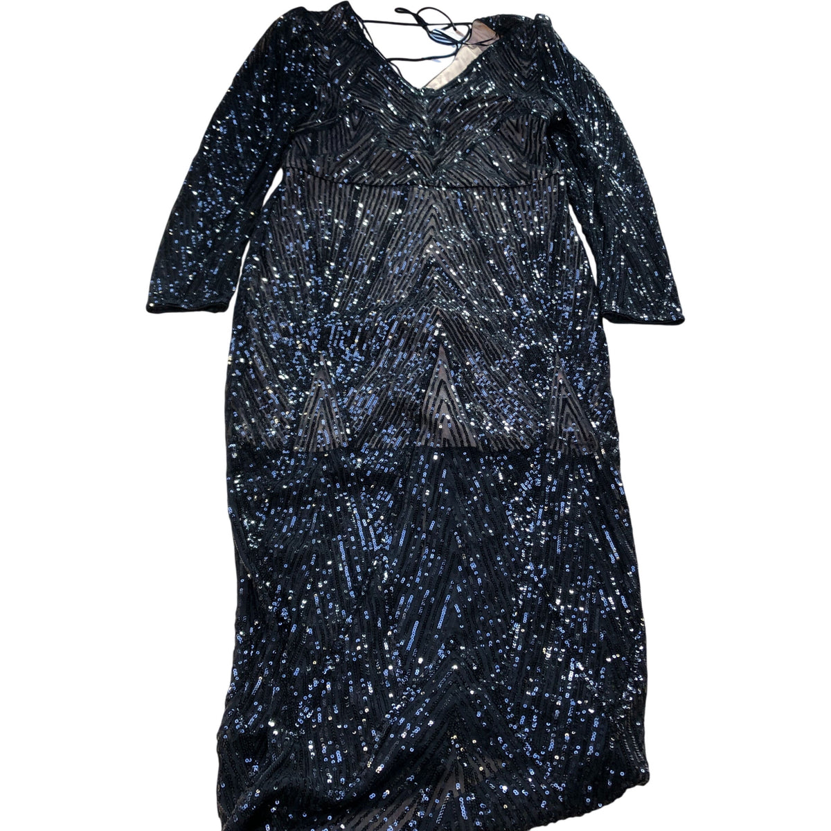 Lipsy Elegant Lace Long Sleeve Dress UK Size 14 Black Sequined Evening Wear