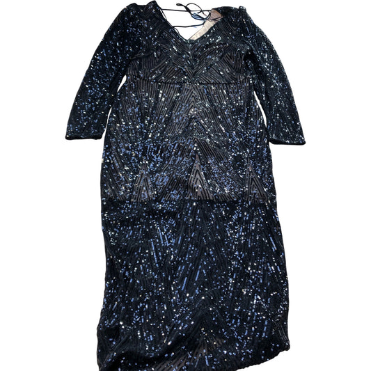 Lipsy Elegant Lace Long Sleeve Dress UK Size 14 Black Sequined Evening Wear