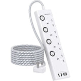 Hanycony Extension Lead HNUK4WC2 4 Socket USB Power Strip UK Plug