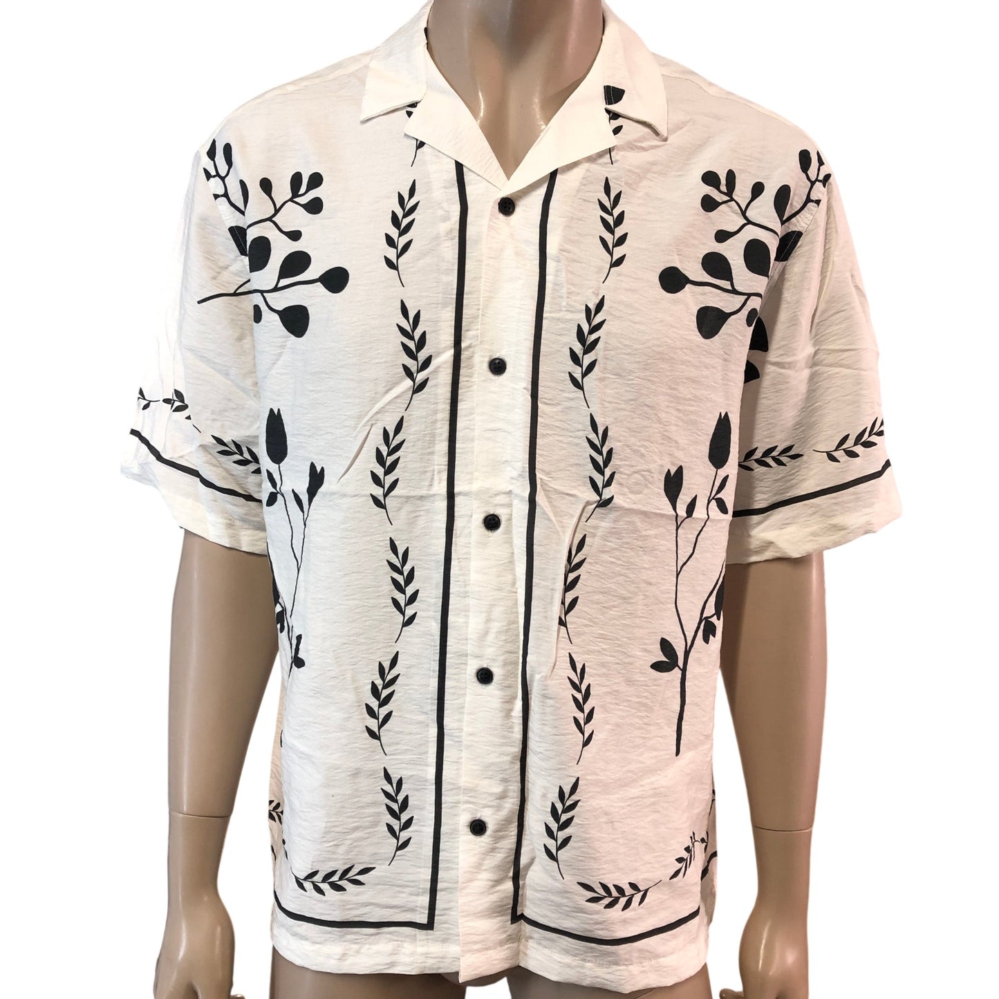 RIVER ISLAND Floral Print Casual Shirt Medium Men's Short Sleeve White