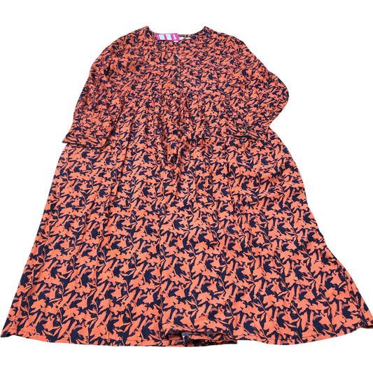 Stylish Women’s Viscose Dress UK12 Floral Print Long Sleeve Orange Navy