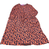 Stylish Women’s Viscose Dress UK12 Floral Print Long Sleeve Orange Navy