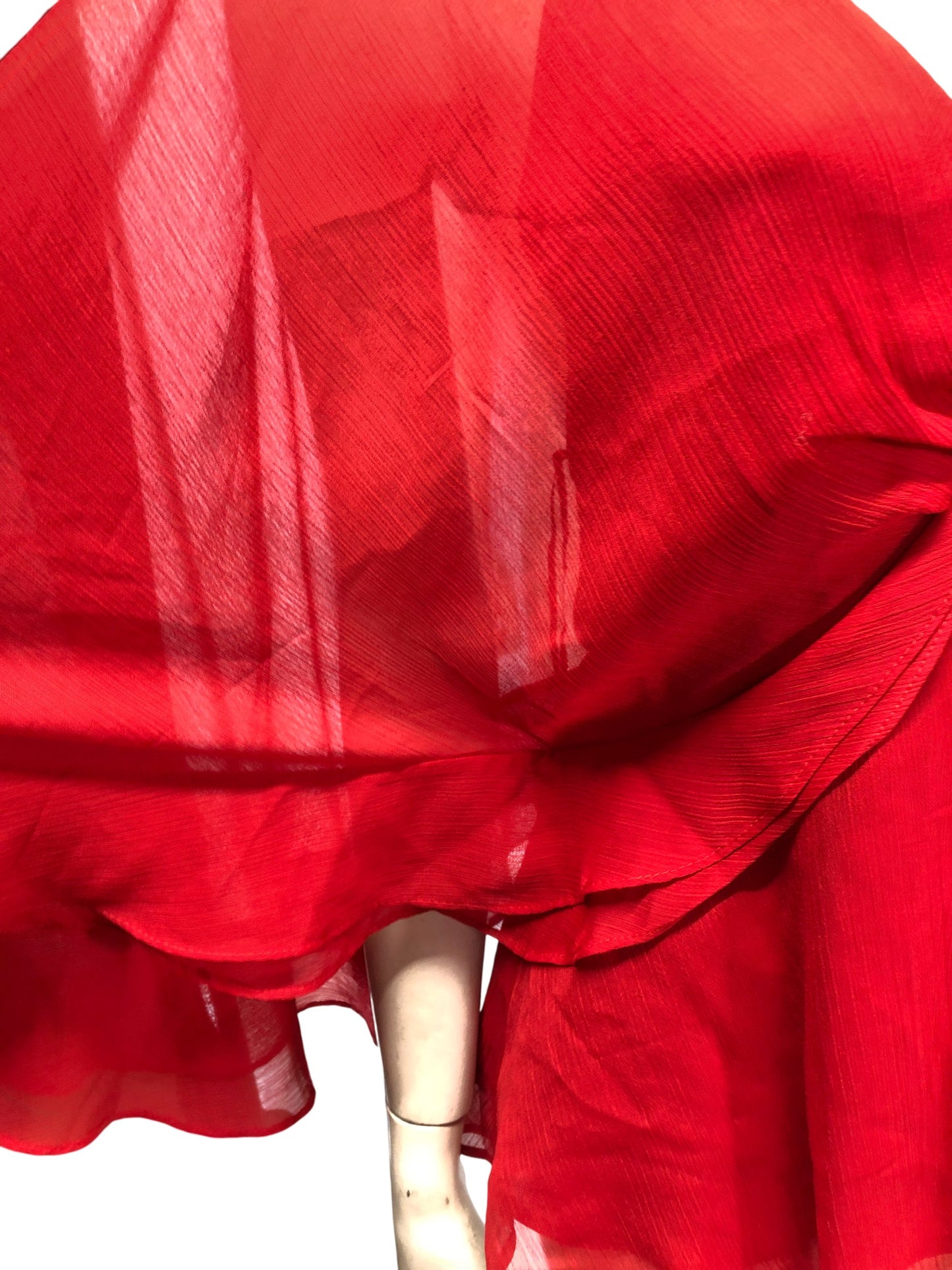 River Island UK10 Women Red Sheer Blouse Top Flutter Sleeves V Neck Style