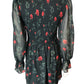 River Island Floral Smock Dress Women's Long Sleeve V Neck Rose Print UK Size 12