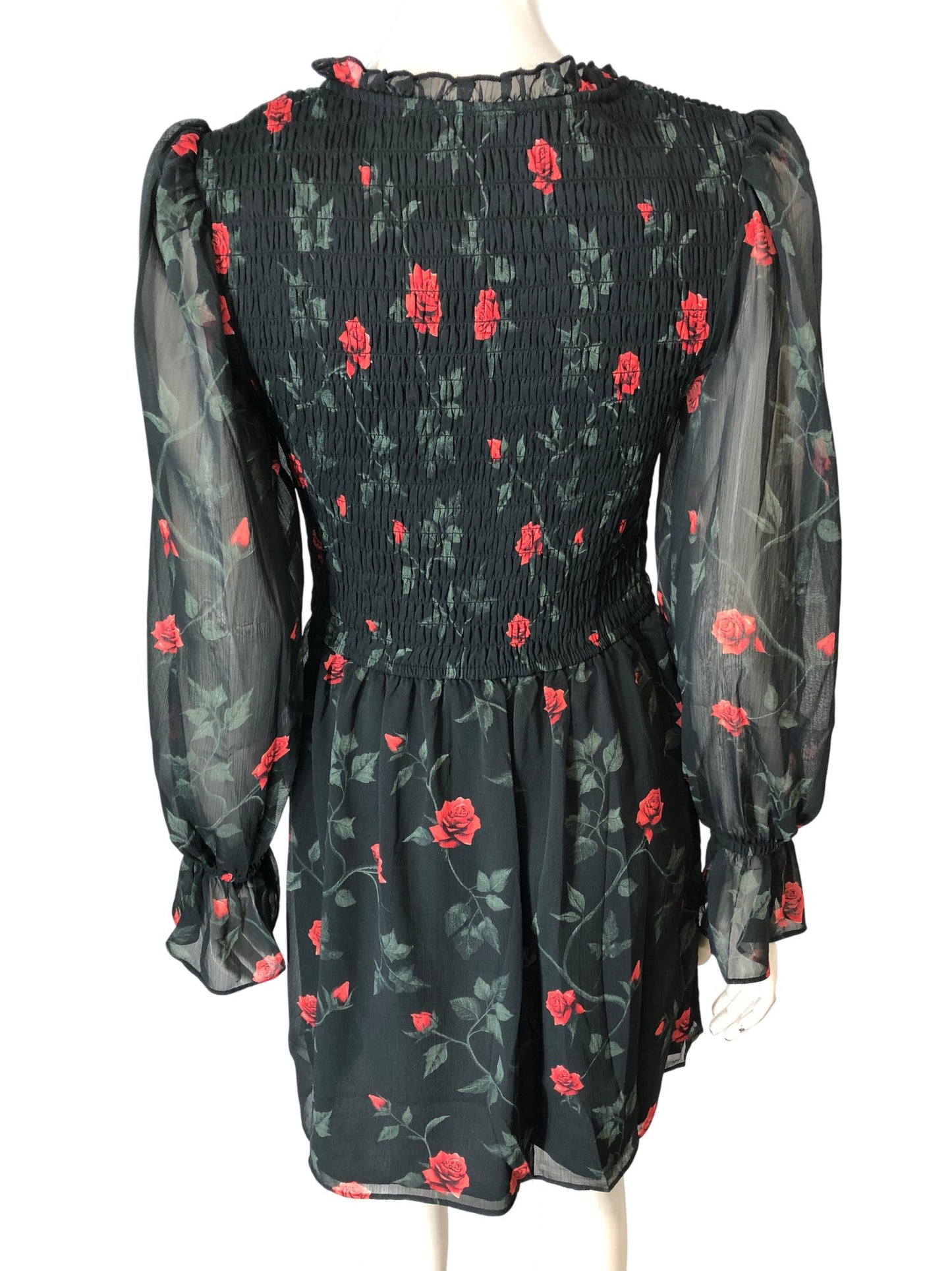 River Island Floral Smock Dress Women's Long Sleeve V Neck Rose Print UK Size 12
