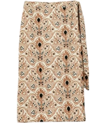 Neutral Print Wrap Midi Skirt Floral Design Cotton Lightweight