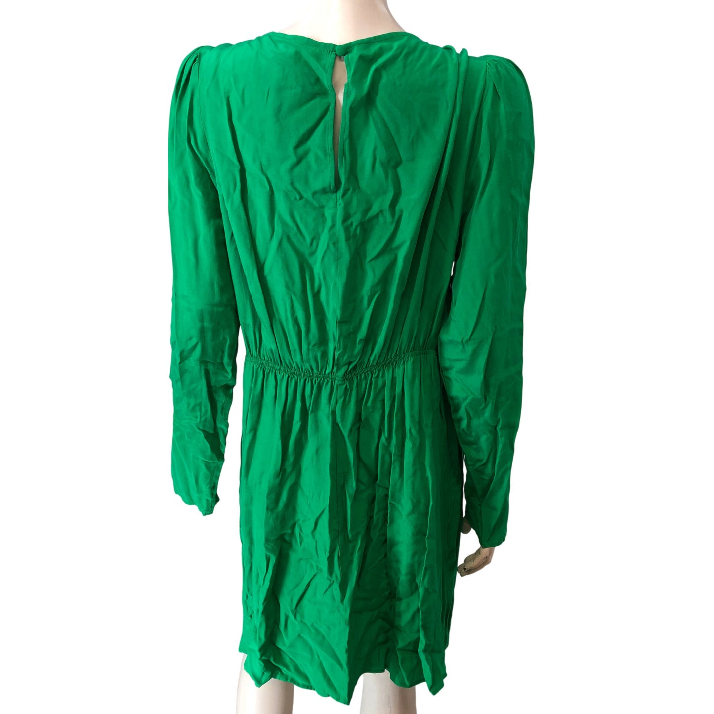 River Island Green Viscose Dress UK16 Women's Long Sleeve Pleated Design