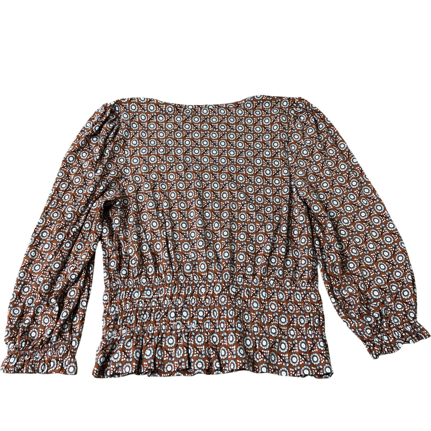 Floral Print Top Women's Long Sleeve Smock Viscose Brown White UK8