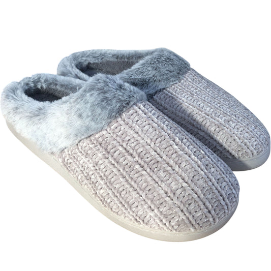 Women's Slippers Grey Faux Fur Lined Size 7