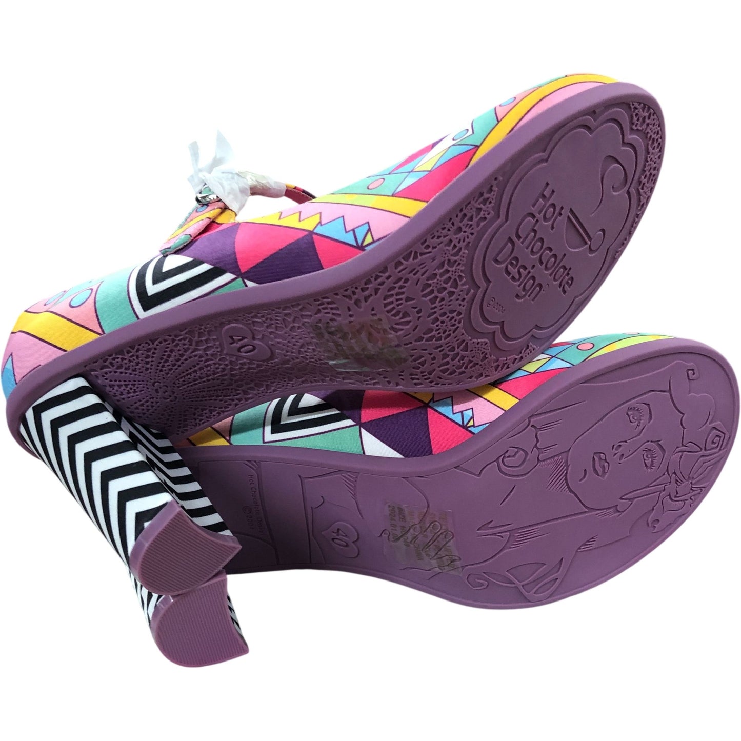 Hot Chocolate Design Geometric Heels Size UK 8 Women's Colourful Patterned Shoes
