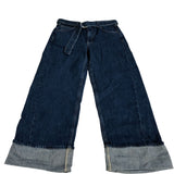 Wide Leg Turned Up Jeans UK10 Women's Denim Blue High Rise Belted Cuffed