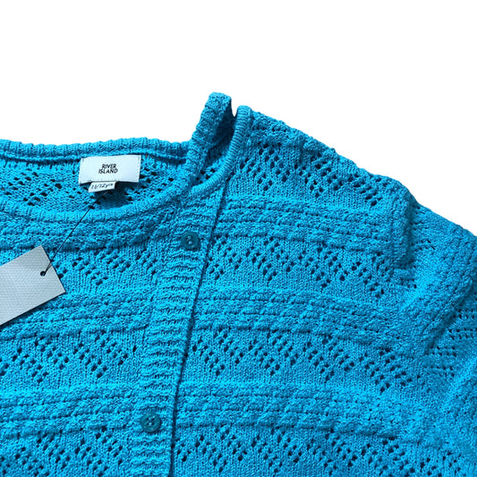River Island Cardigan 11-12 Years Girls’ Button Up Knitted Bright Blue