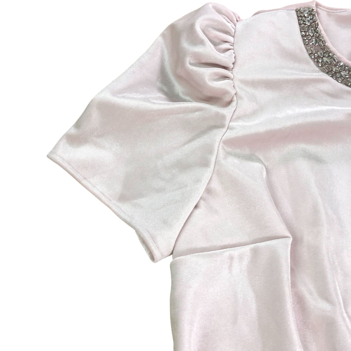 River Island Velvet Pink Dress UK16 Women's Short Sleeve Beaded Neckline