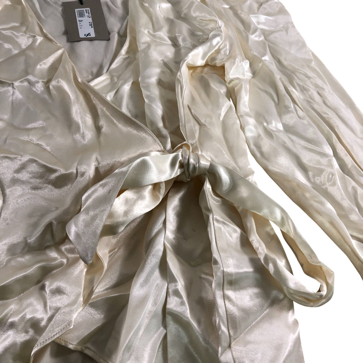 River Island Wrap Top UK12 Women's Long Sleeve Satin Cream Blouse