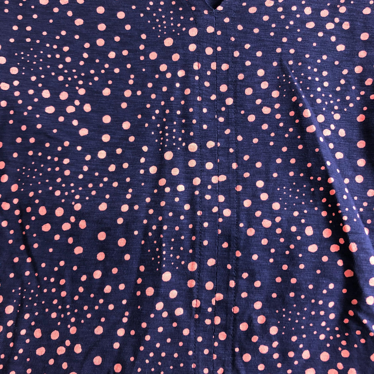 Women's Cotton Top UK10 V Neck Navy Pink Polka Dot Long Sleeve Blouse
