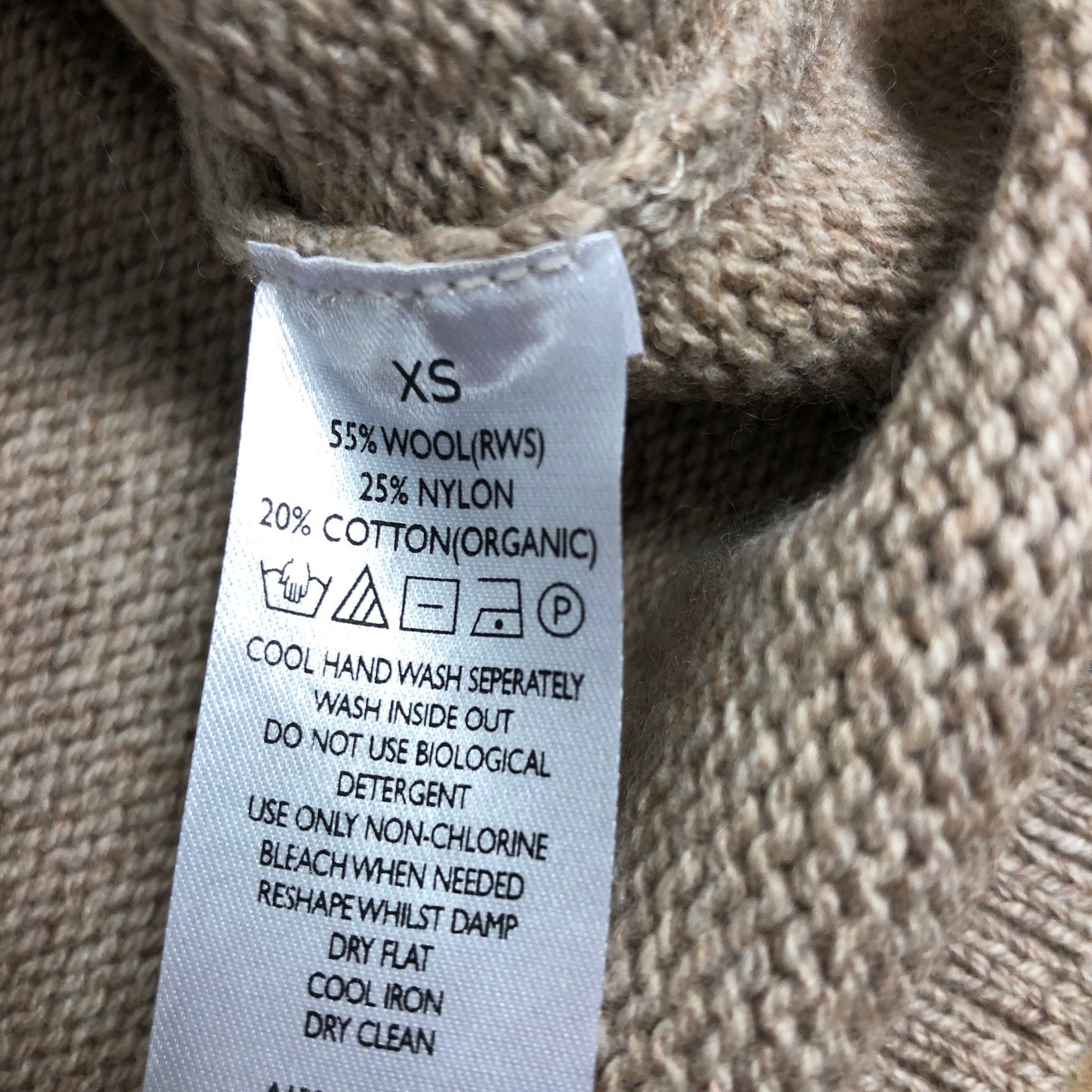 White Label Short Sleeved Cropped Cardigan XS Women Wool Beige