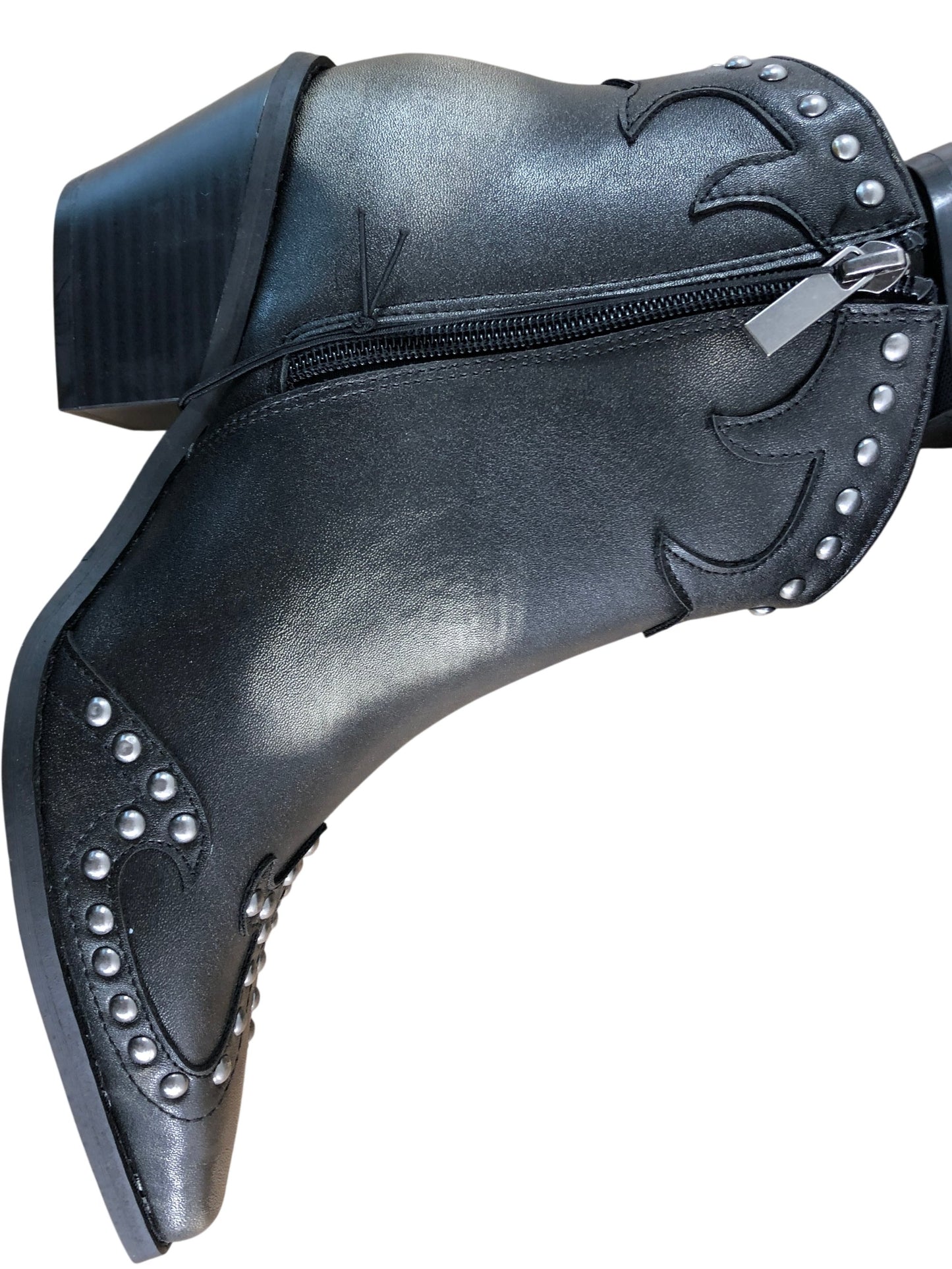 Women's Black Ankle Boots UK4Studded Detail Zip Up Western Style