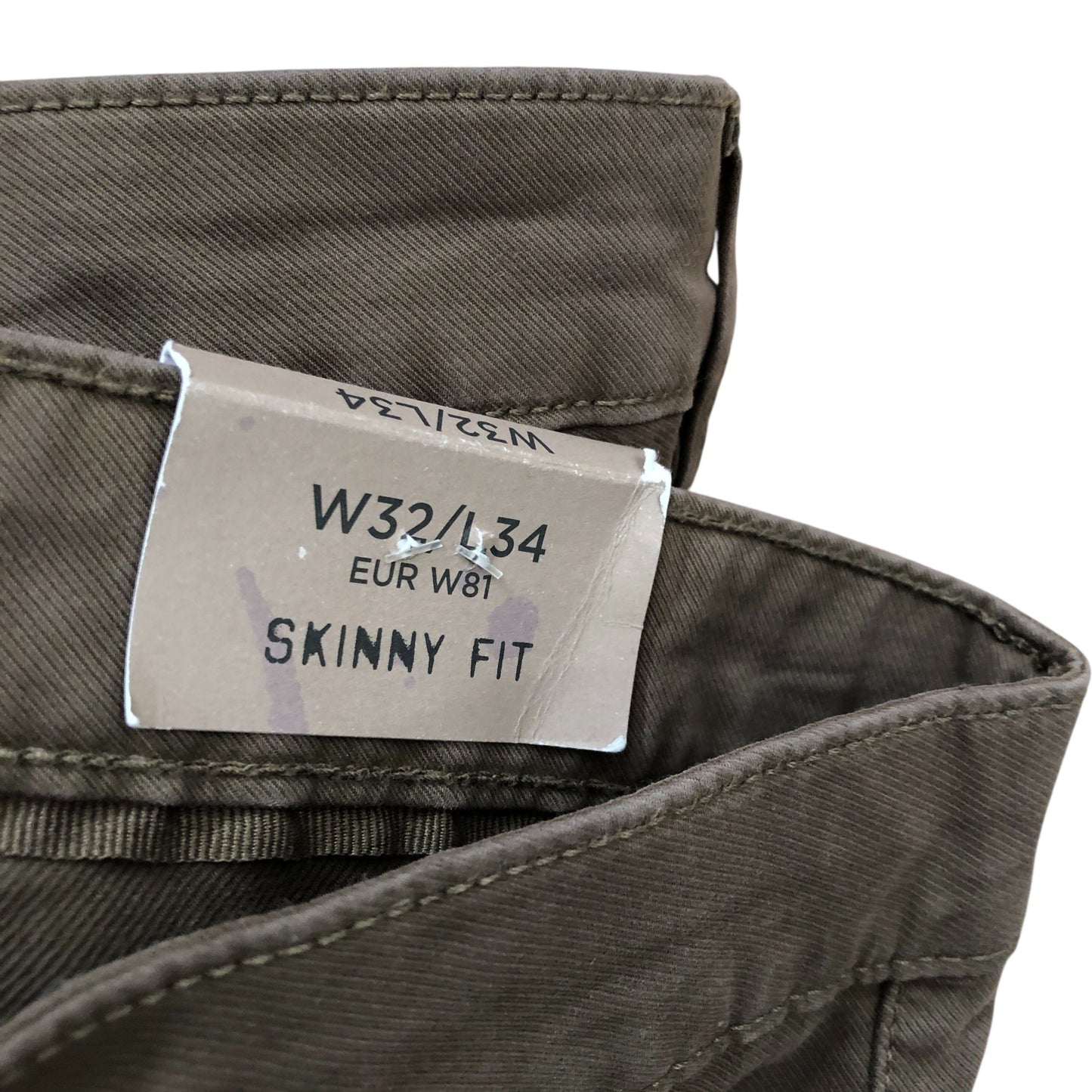 River Island Skinny Fit Trousers W32 L34 Men's Khaki Chinos