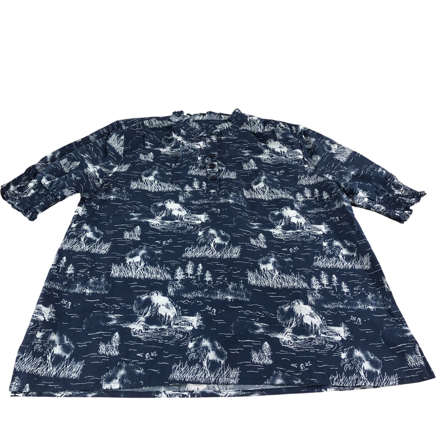 Crew Clothing Company Casual Shirt Size 12 Navy Patterned Short Sleeve Shirt