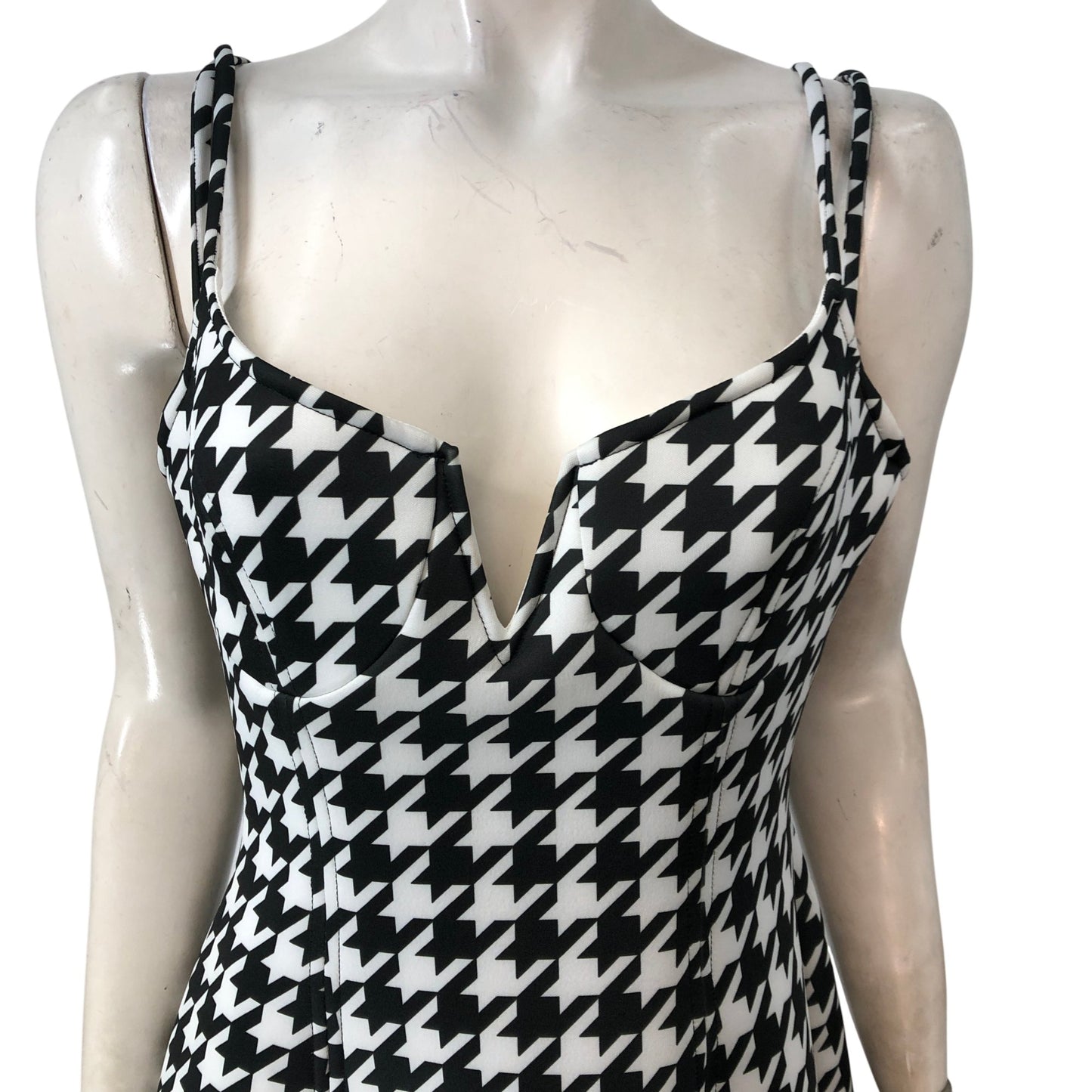 River Island Uk12 Women's Black White Houndstooth Mini Dress Power Ho