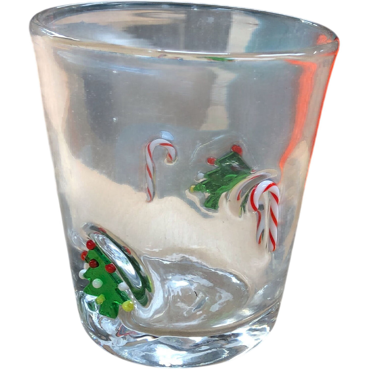 Christmas Themed Glass Tumbler With Candy Canes And Trees