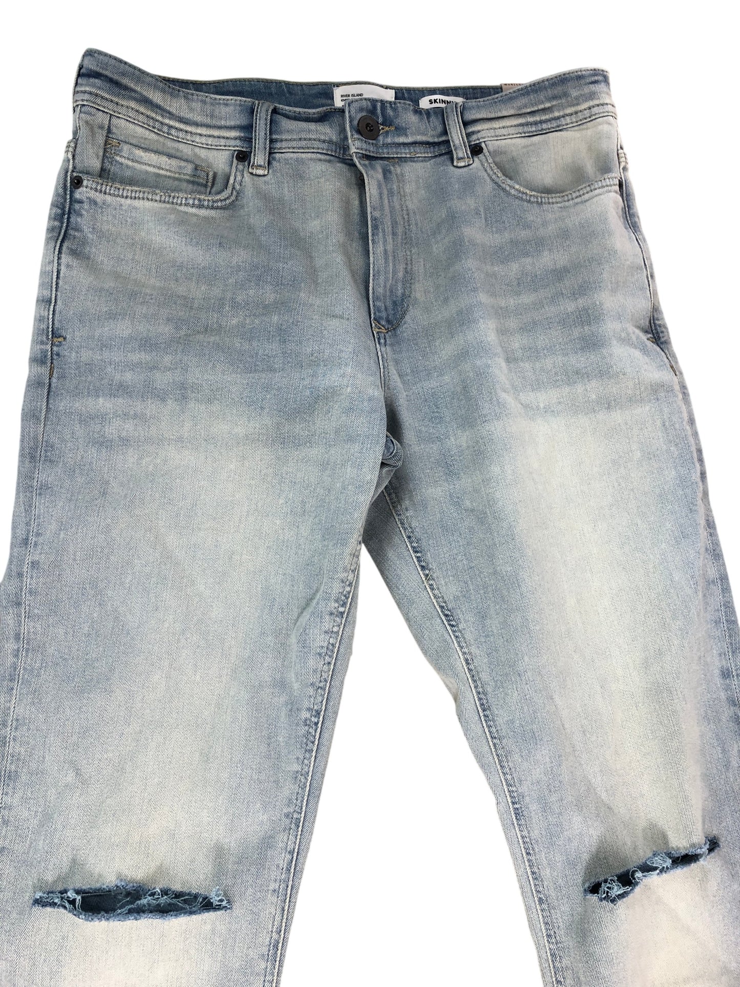 River Island Skinny Jeans W34 L32 Men's Blue Light Ripped Denim Casual Wear