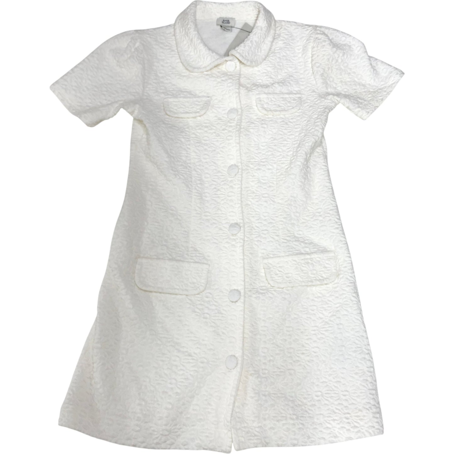 River Island Girls Dress 5-6 Years White Textured Short Sleeve Button Up