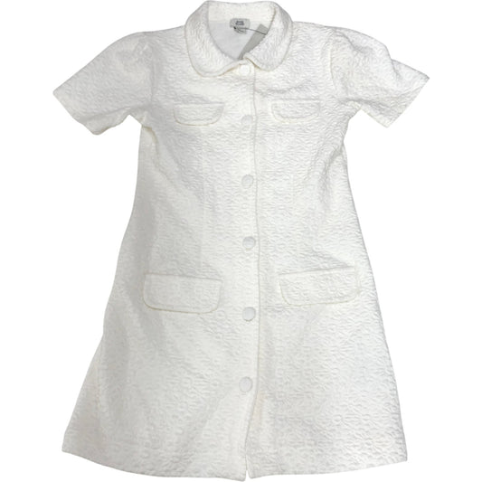 River Island Girls Dress 5-6 Years White Textured Short Sleeve Button Up